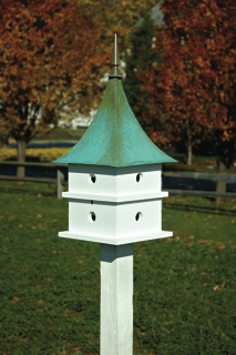 Heartwood Cypress Landing Birdhouse - White with Verdi Copper Roof