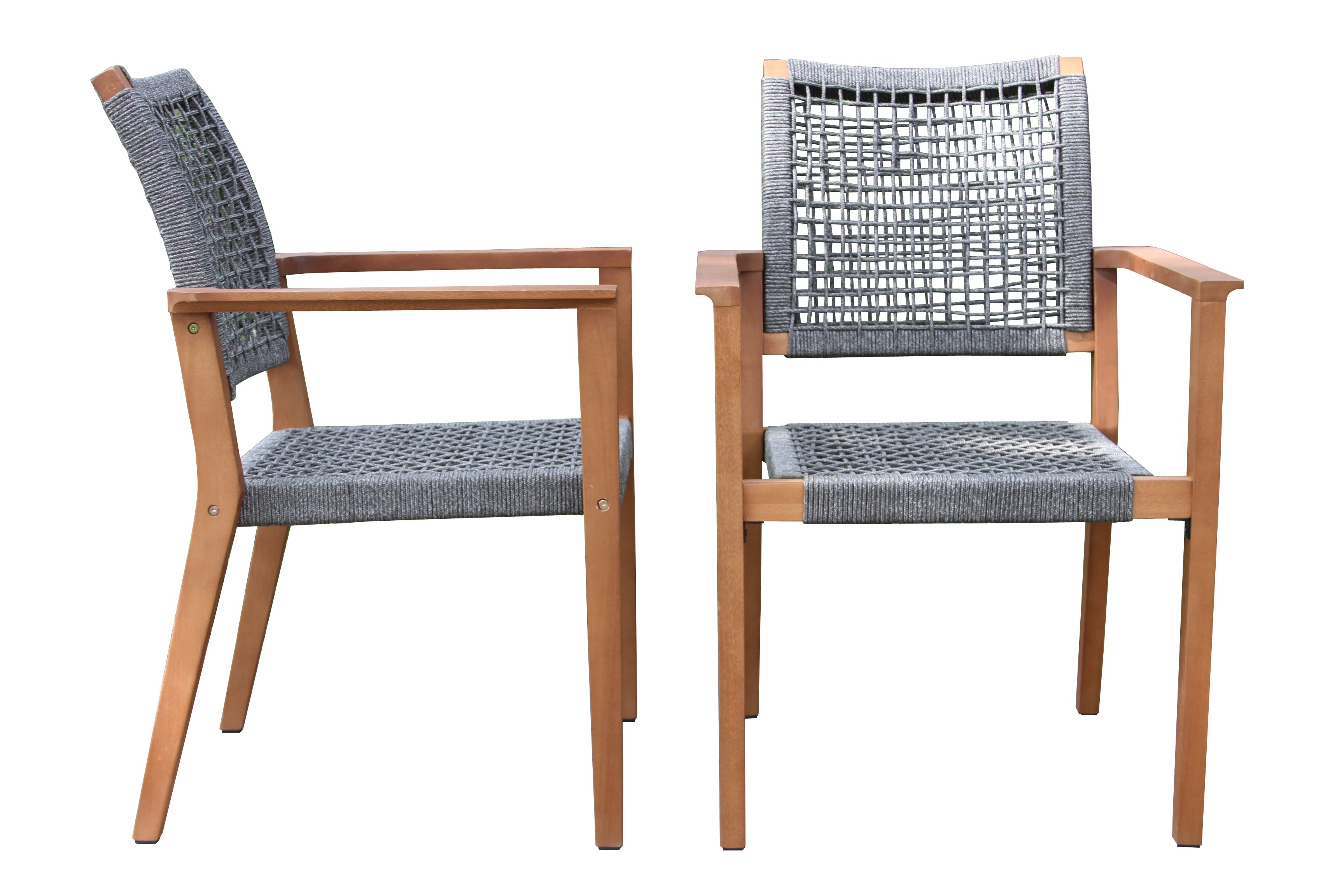 Outdoor Interiors Gray Rope and Eucalyptus Stacking Dining Chair - Set of 2