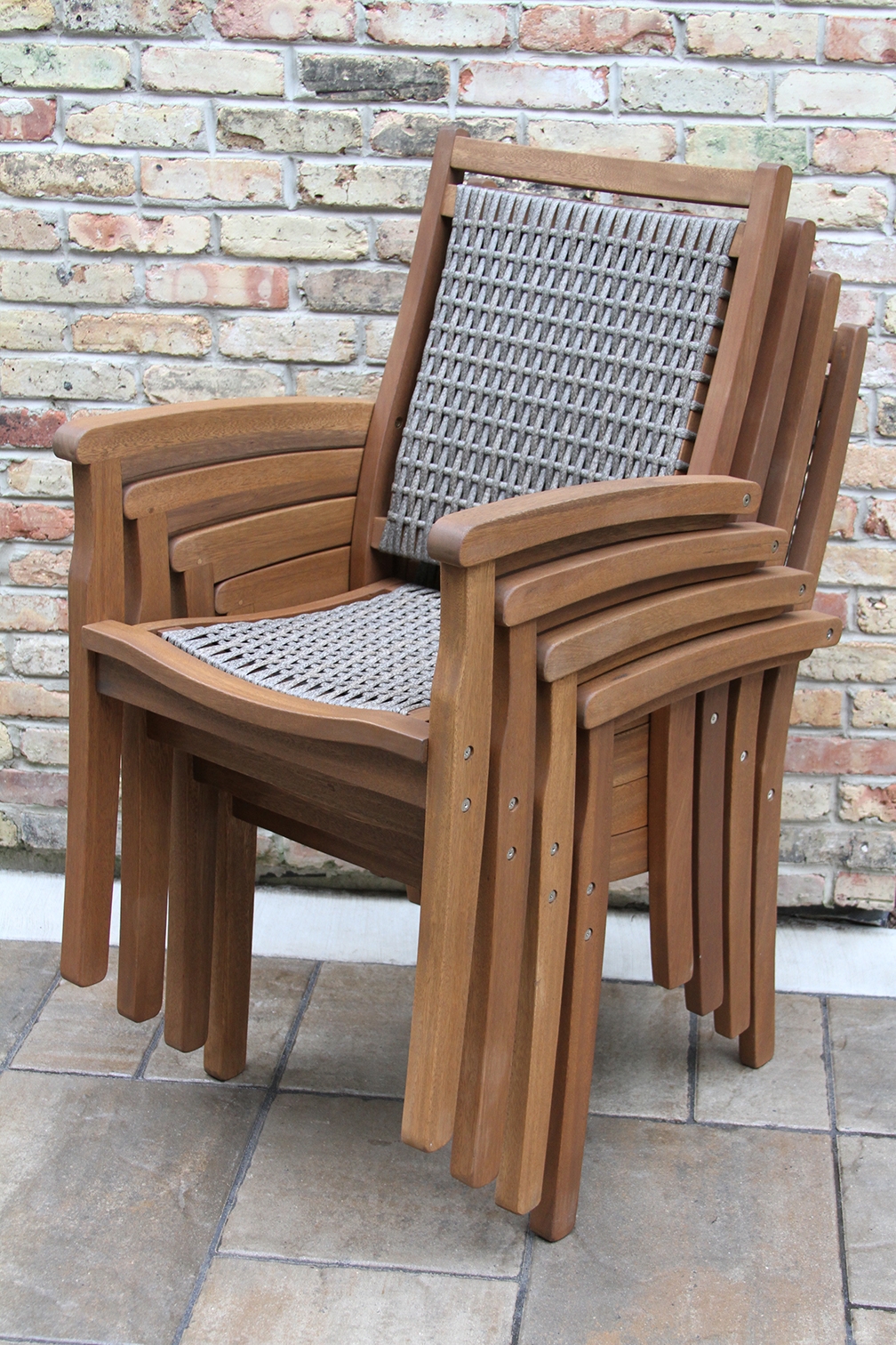 Stackable Grey Wicker And Eucalyptus Arm Chair
