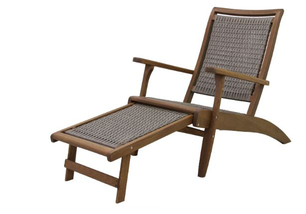 Outdoor Interiors Wicker and Eucalyptus Lounger with Built-in Ottoman