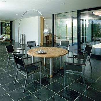 Barlow Tyrie Equinox Stainless Steel and Teak 59 Round Dining Table 