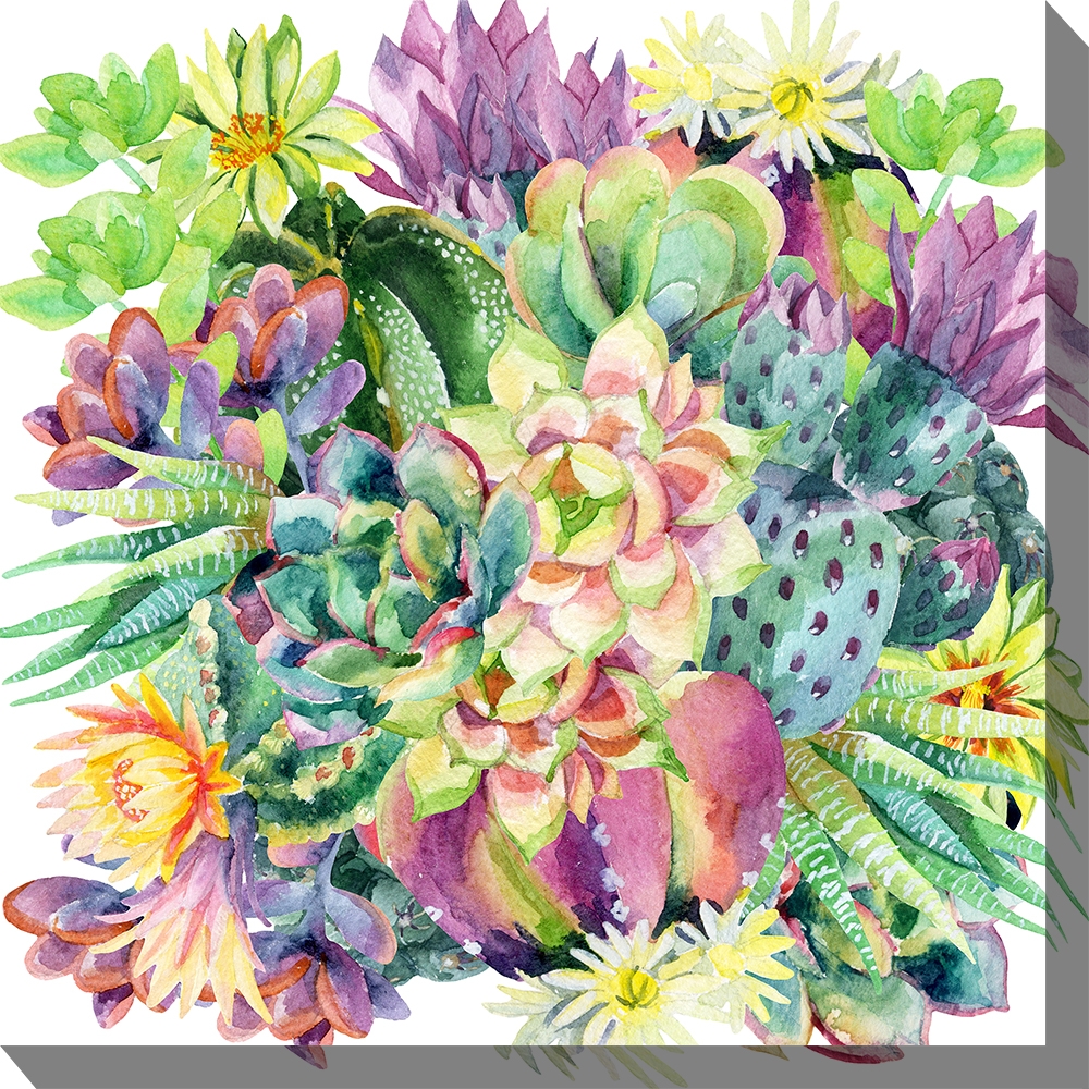West Of The Wind Outdoor Canvas Wall Art - Succulent Blooms
