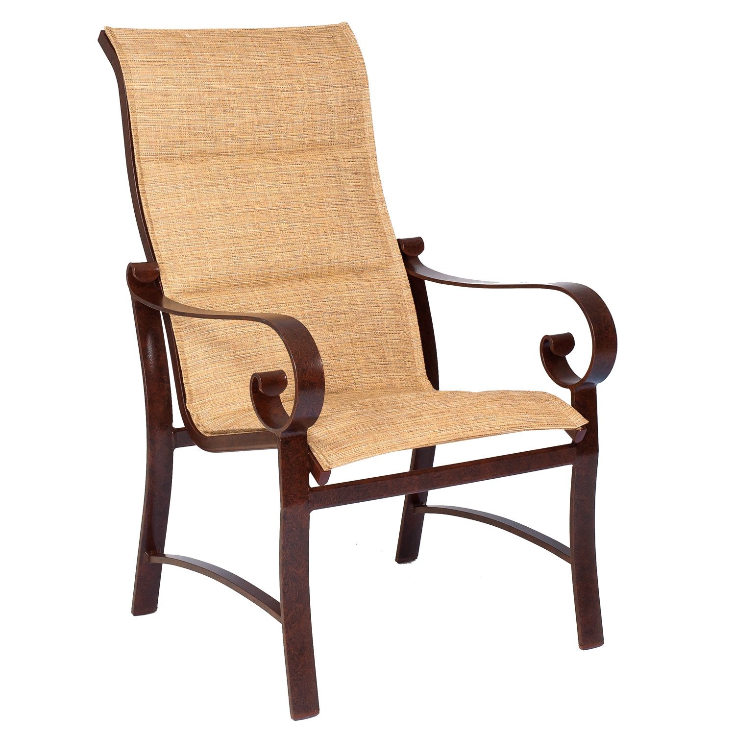 Woodard Belden Aluminum Padded Sling High-Back Dining Arm Chair