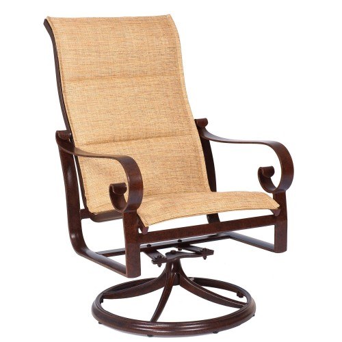 Woodard Belden Aluminum Padded Sling High Back Swivel Rocker - Low Back Swivel Patio Chairs