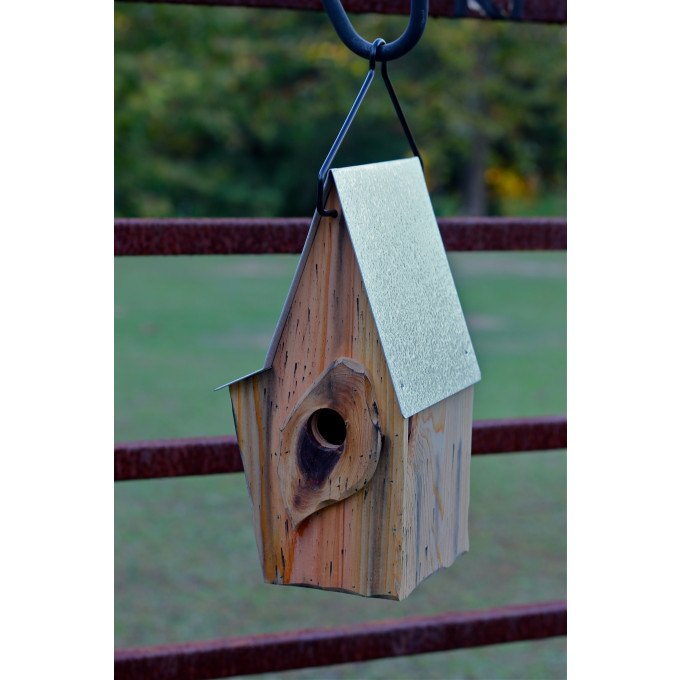 Heartwood Vintage Shed - Antique Cypress/Galvanized Metal Roof Birdhouse  by Heartwood