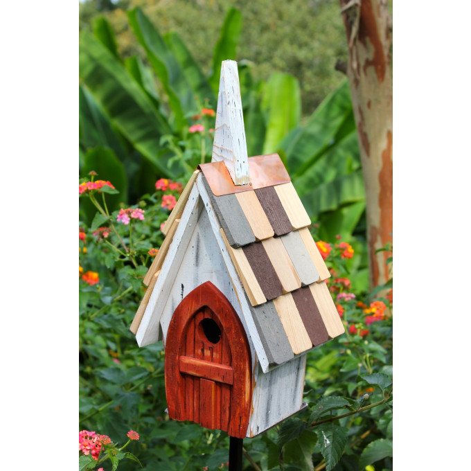 Heartwood Flock of Ages - White With Red Door Birdhouse  by Heartwood