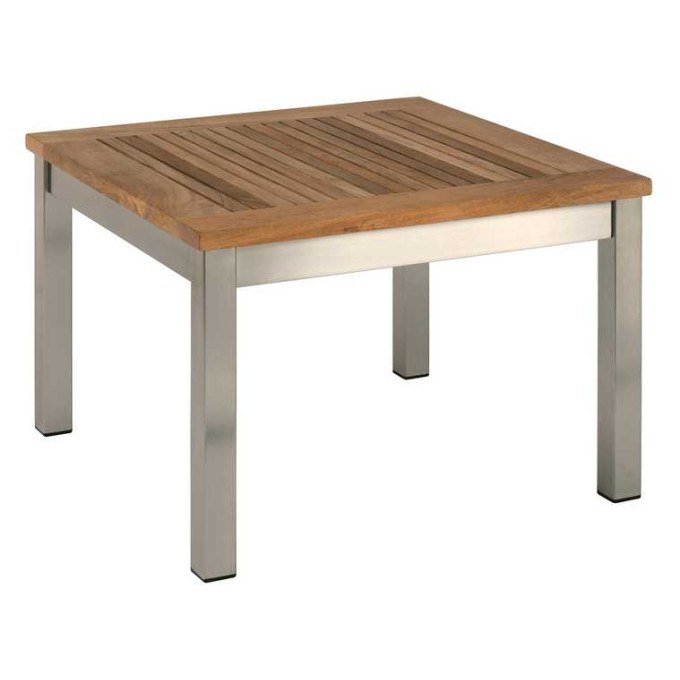 Barlow Tyrie Equinox Stainless Steel and Teak Square Low Coffee Table 23”  by Barlow Tyrie