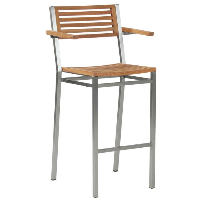 Barlow Tyrie Equinox Stainless Steel and Teak Counter Height Carver Armchair