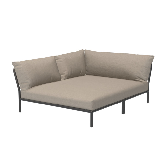 Level Left Facing Cozy Corner Sofa in Dark Gray with Ash Cushions