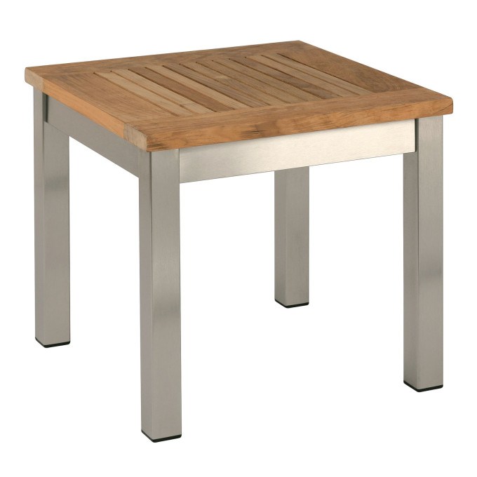 Barlow Tyrie Equinox Stainless Steel and Teak Square Low Side Table 17”  by Barlow Tyrie