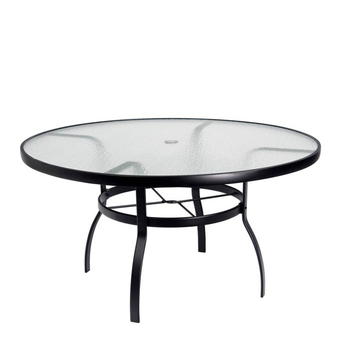 Woodard Deluxe Aluminum 54" Round Umbrella Dining Table with Glass Top