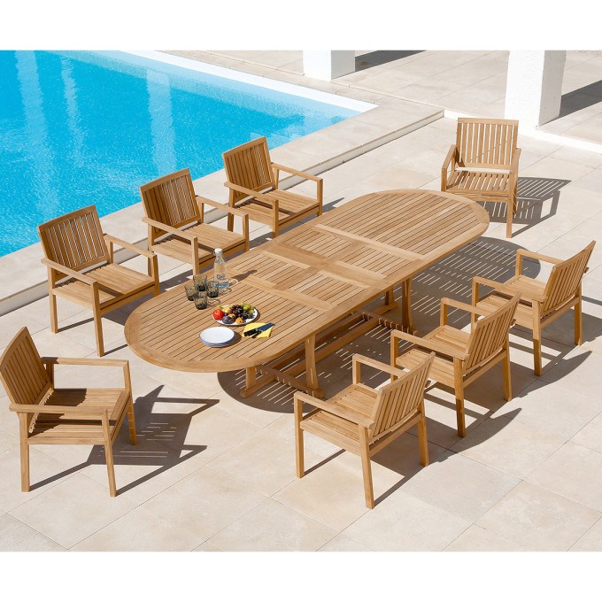 Barlow Tyrie Stirling and Linear Teak 9pc Dining Ensemble