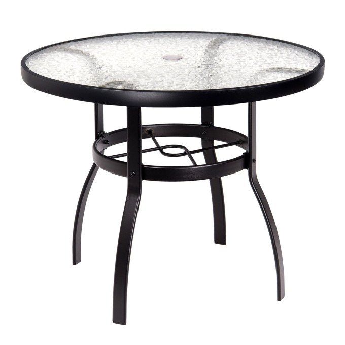 Woodard Deluxe Aluminum 36" Round Umbrella Dining Table with Acrylic Top