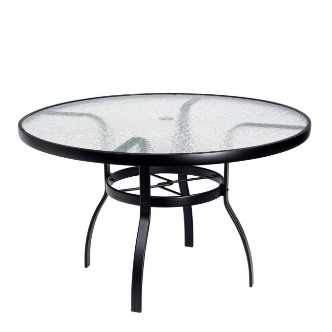 Woodard Deluxe Aluminum 48" Round Umbrella Dining Table with Glass