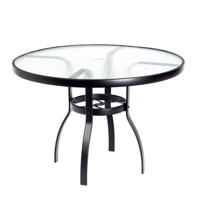 Woodard Deluxe Aluminum 42" Round Umbrella Dining Table with Glass Top