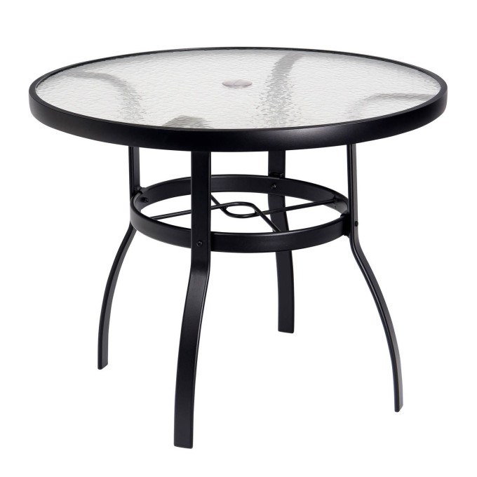 Woodard Deluxe Aluminum 36" Round Umbrella Dining Table with Glass Top