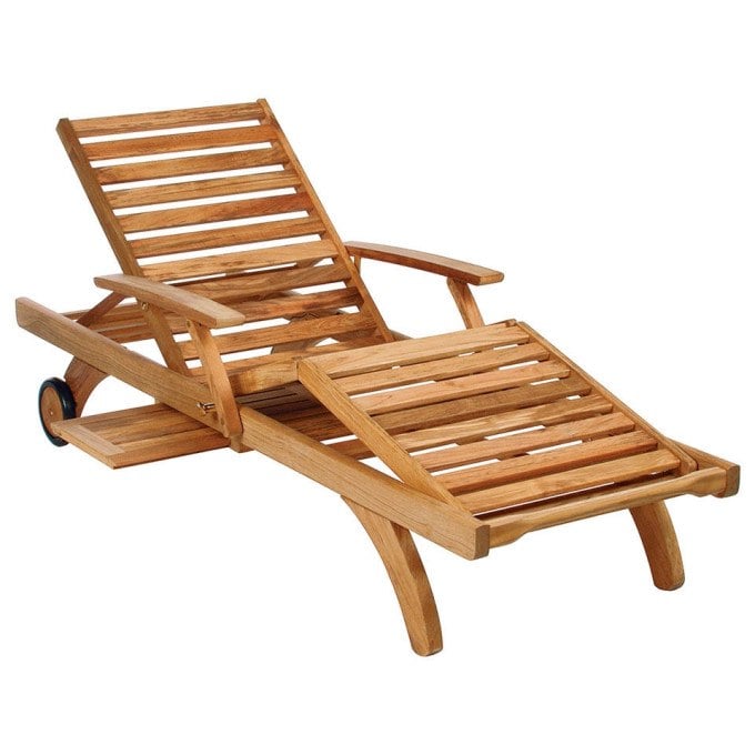 Barlow Tyrie Capri Teak Ultra Sun Chaise Lounge with Wheels and Pull-out Tray