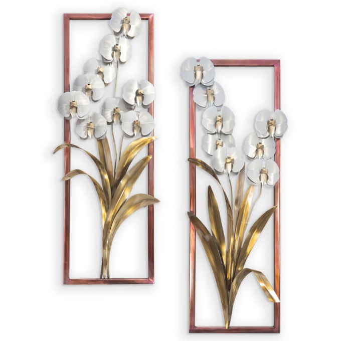 Copper Art Orchid Frame Pair Metal Wall Sculpture  by Copper Art