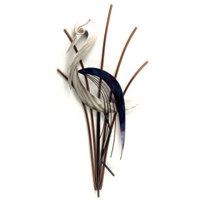 Copper Art Abstract Heron Head Down Metal Wall Sculpture  by Copper Art