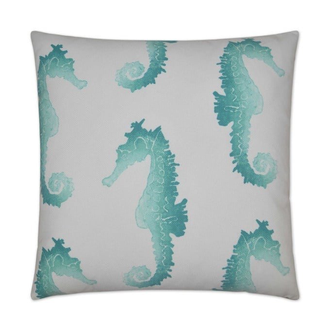 Seahorse Turquoise Outdoor Pillow 22x22  by DV Kap
