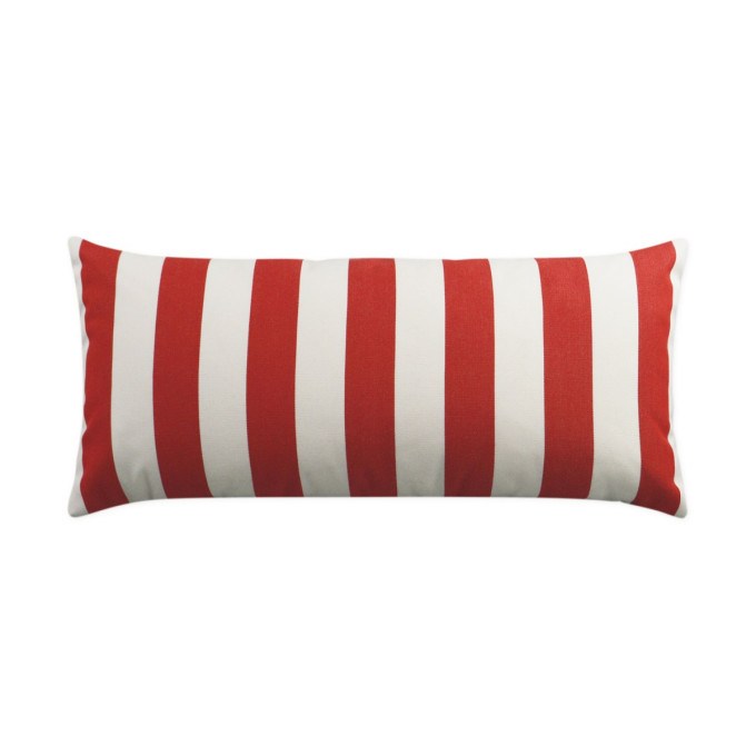 Cafe Stripe Red Lumbar Outdoor Pillow 24x12  by DV Kap