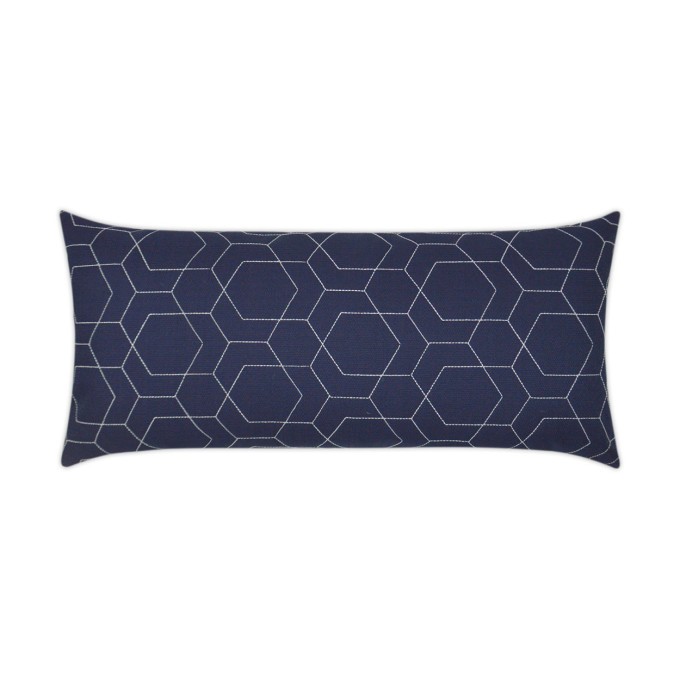 Hex Quilt Navy Lumbar Outdoor Pillow 24x12  by DV Kap