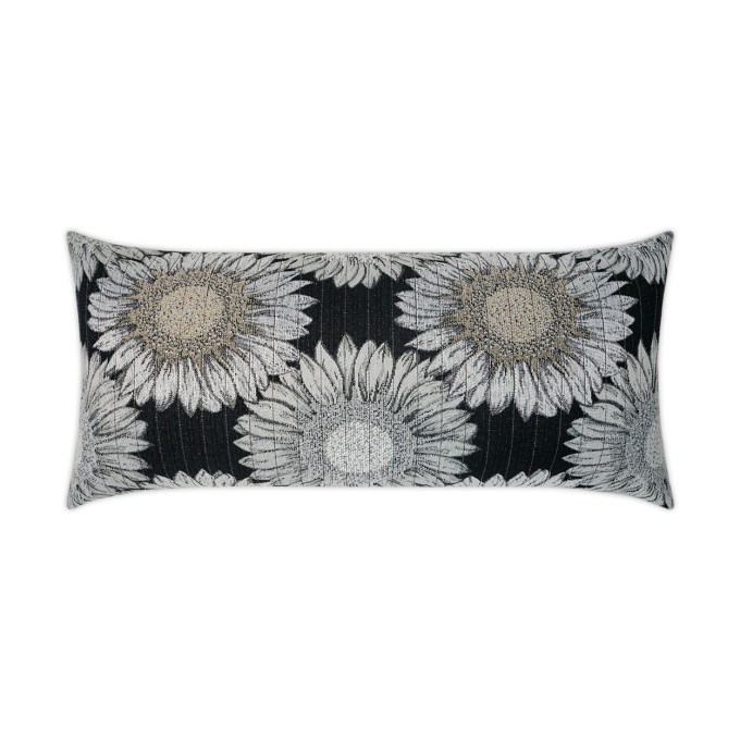Daisy Chain Black Lumbar Outdoor Pillow 24x12  by DV Kap
