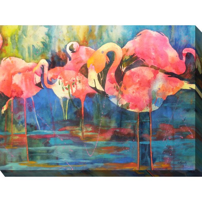 West of the Wind Outdoor Canvas 40"x30" Wall Art - Flirty Flamingos