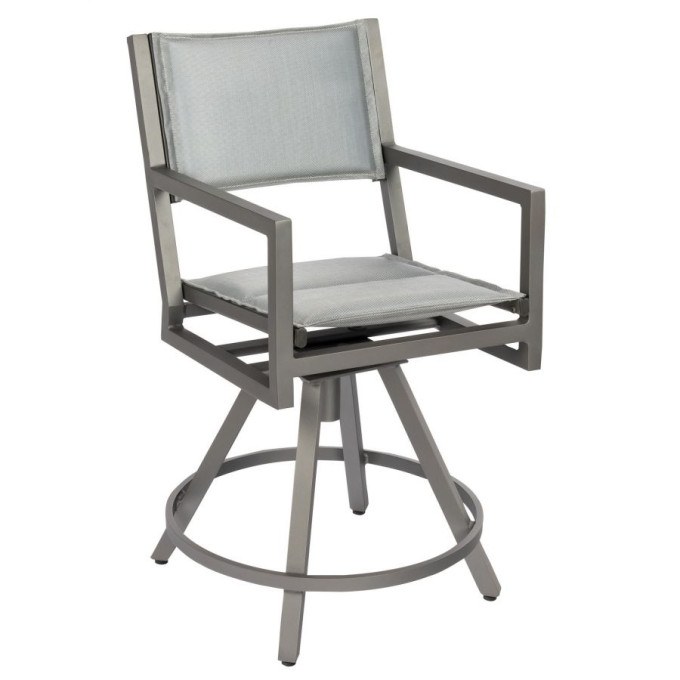 Woodard Palm Coast Aluminum Padded Sling Swivel Counter Stool with Arms  by Woodard