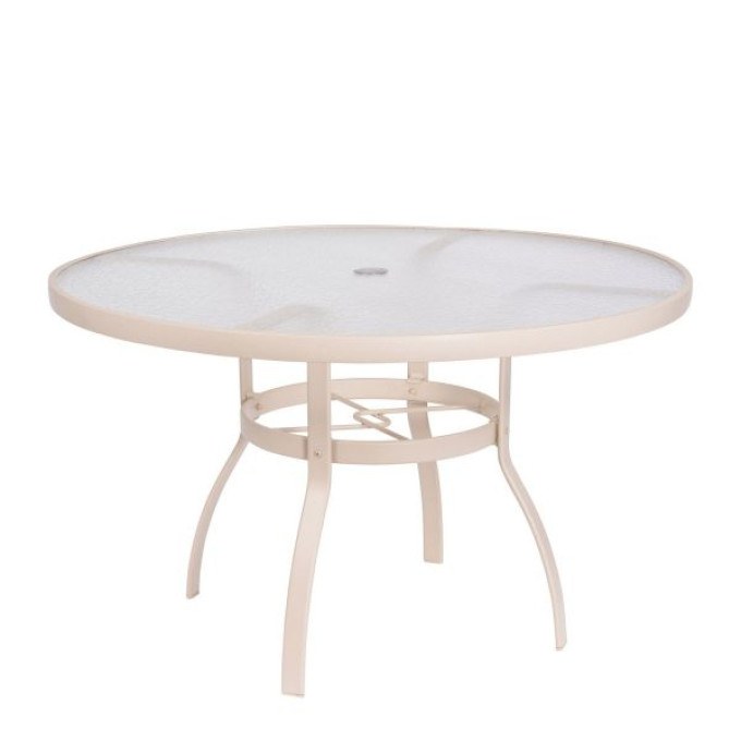 Woodard Deluxe Aluminum 48" Round Umbrella Dining Table with Acrylic Top