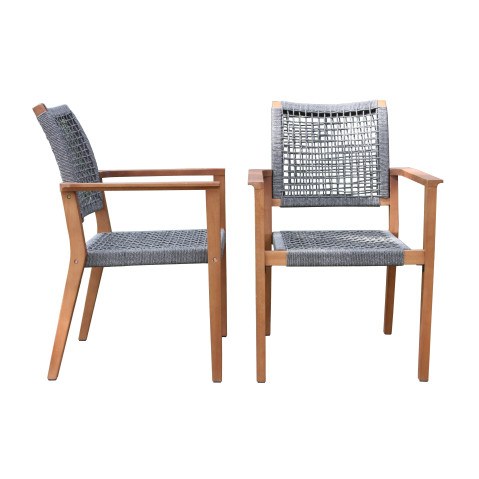 Gray Rope and Eucalyptus Stacking Dining Chair - Set of 2