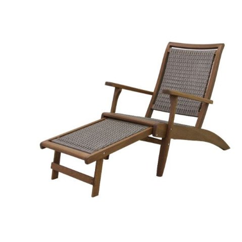 Outdoor Interiors Wicker and Eucalyptus Lounger with Built-in Ottoman  by Outdoor Interiors