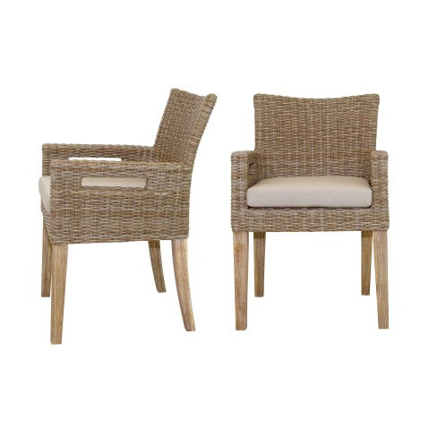 Outdoor Interiors Eucalyptus and Wicker Dining Armchair - Set of 2  by Outdoor Interiors