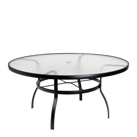 Woodard Deluxe Aluminum 60" Round Umbrella Dining Table with Glass Top