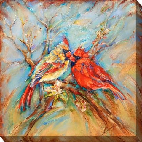 West of the Wind Outdoor Canvas 24"x24" Wall Art - Spring Cardinals