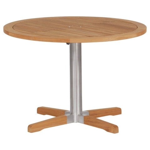 Barlow Tyrie Equinox Round Stainless Steel and Teak 39" Pedestal Table  by Barlow Tyrie