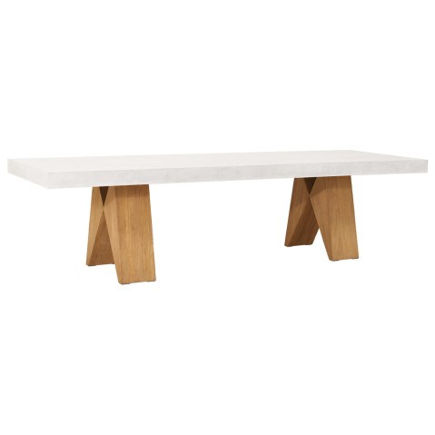 Seasonal Living Perpetual Concrete and Teak Clip Dining Table 118”- Ivory White  by Seasonal Living