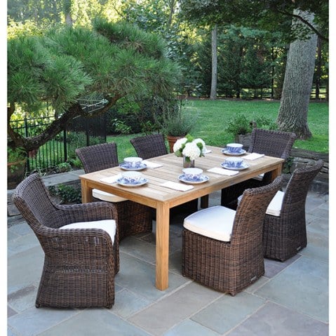 Wicker Dining Chairs with Rectangular Teak Dining Table