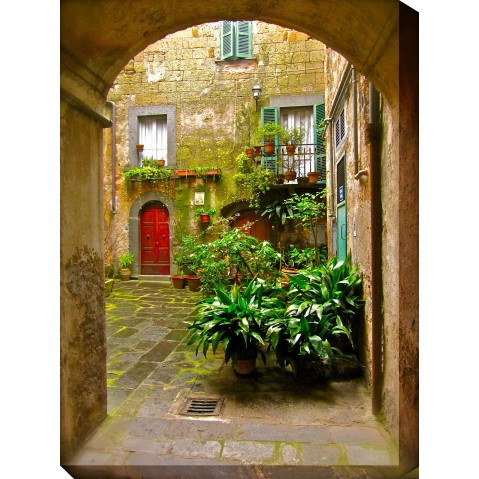 West of the Wind Outdoor Canvas 30”x40” Wall Art - Italian Courtyard  by West of the Wind