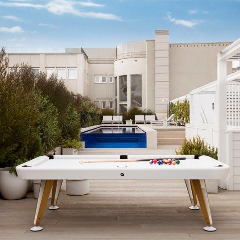 Diagonal Outdoor Pool Table - White with White Cloth