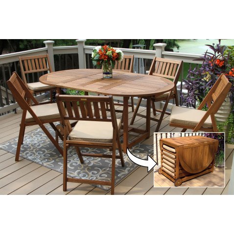 Outdoor Interiors 7 Piece Fold and Store Oval Dining Set  by Outdoor Interiors