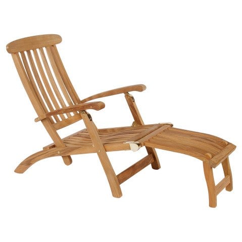 Barlow Tyrie Commodore Teak Steamer Chair with 20" Footrest