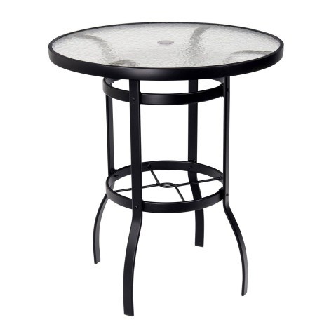 Woodard Deluxe Aluminum 36" Round Bar Height Umbrella Table with Glass Top