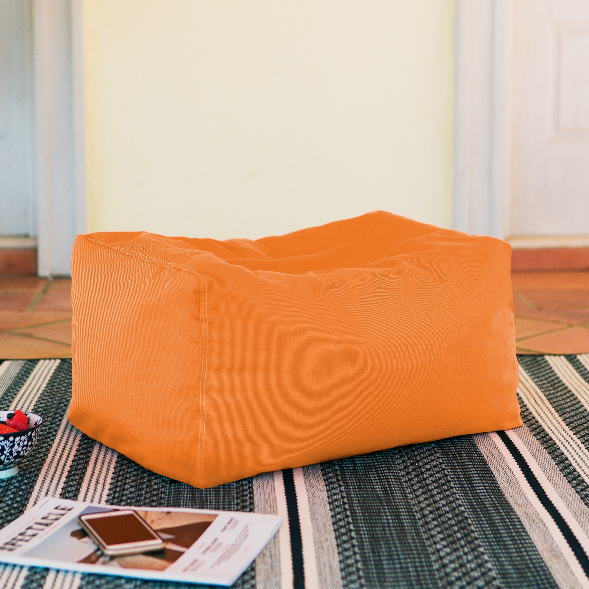 Leon Outdoor Bean Bag Ottoman Bench - Sunbrella Tangerine