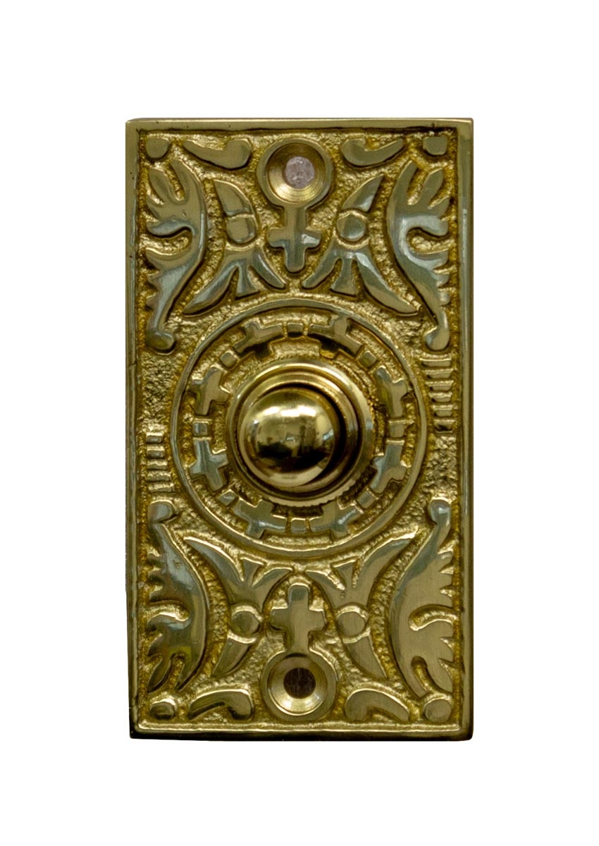 Ornate Polished Brass Rectangle Doorbell Button