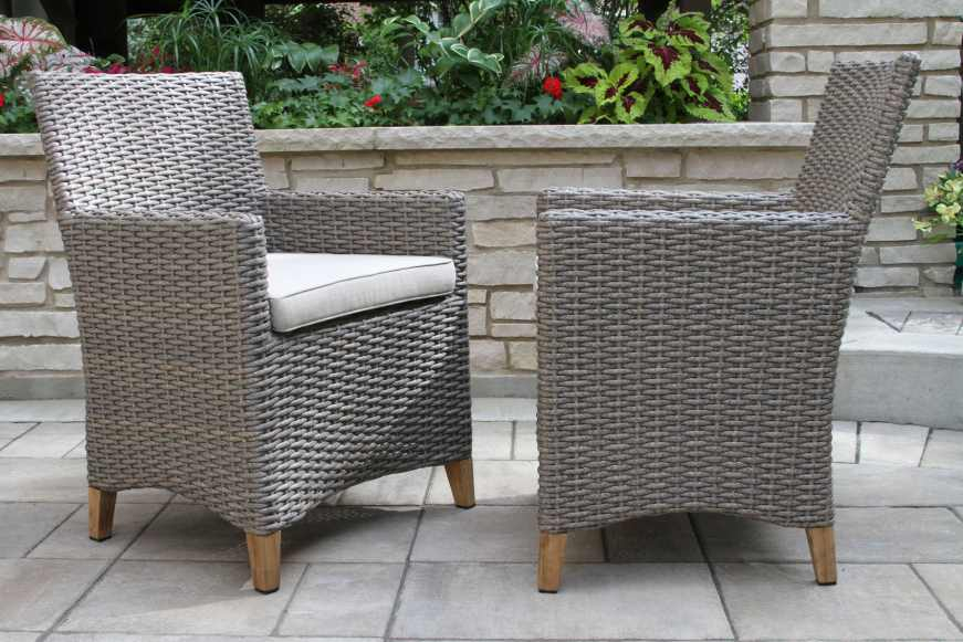 Outdoor Interiors Teak and Driftwood Gray Wicker Dining Chairs - Set of 2
