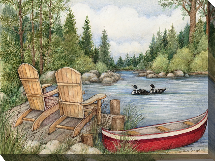 West Of The Wind Outdoor Canvas Wall Art - Red Canoe
