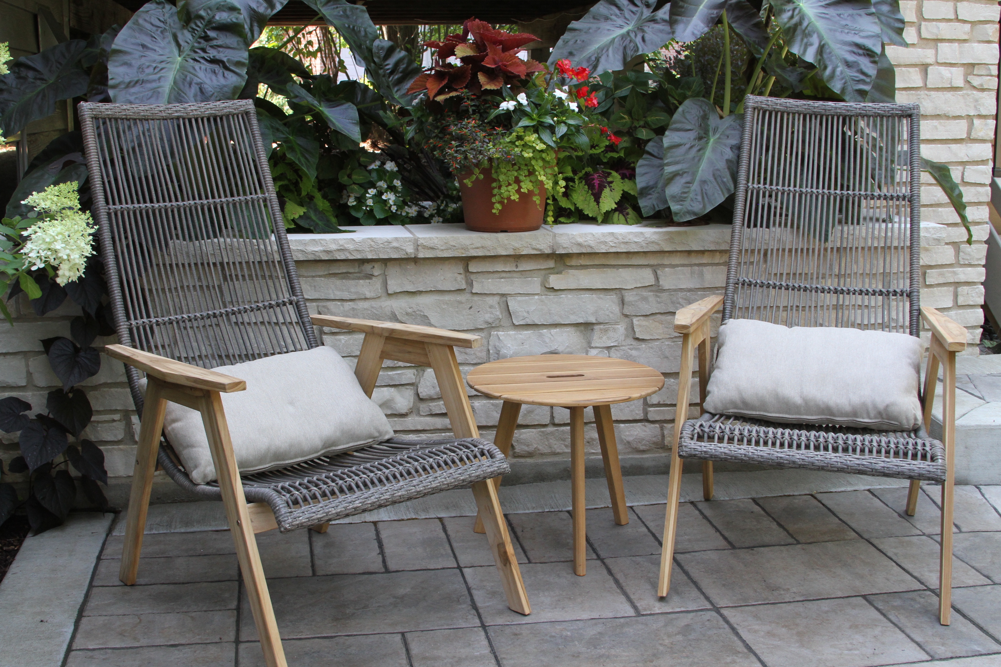 Outdoor Interiors Teak and Wicker Basket Lounge Chair - Set of 2