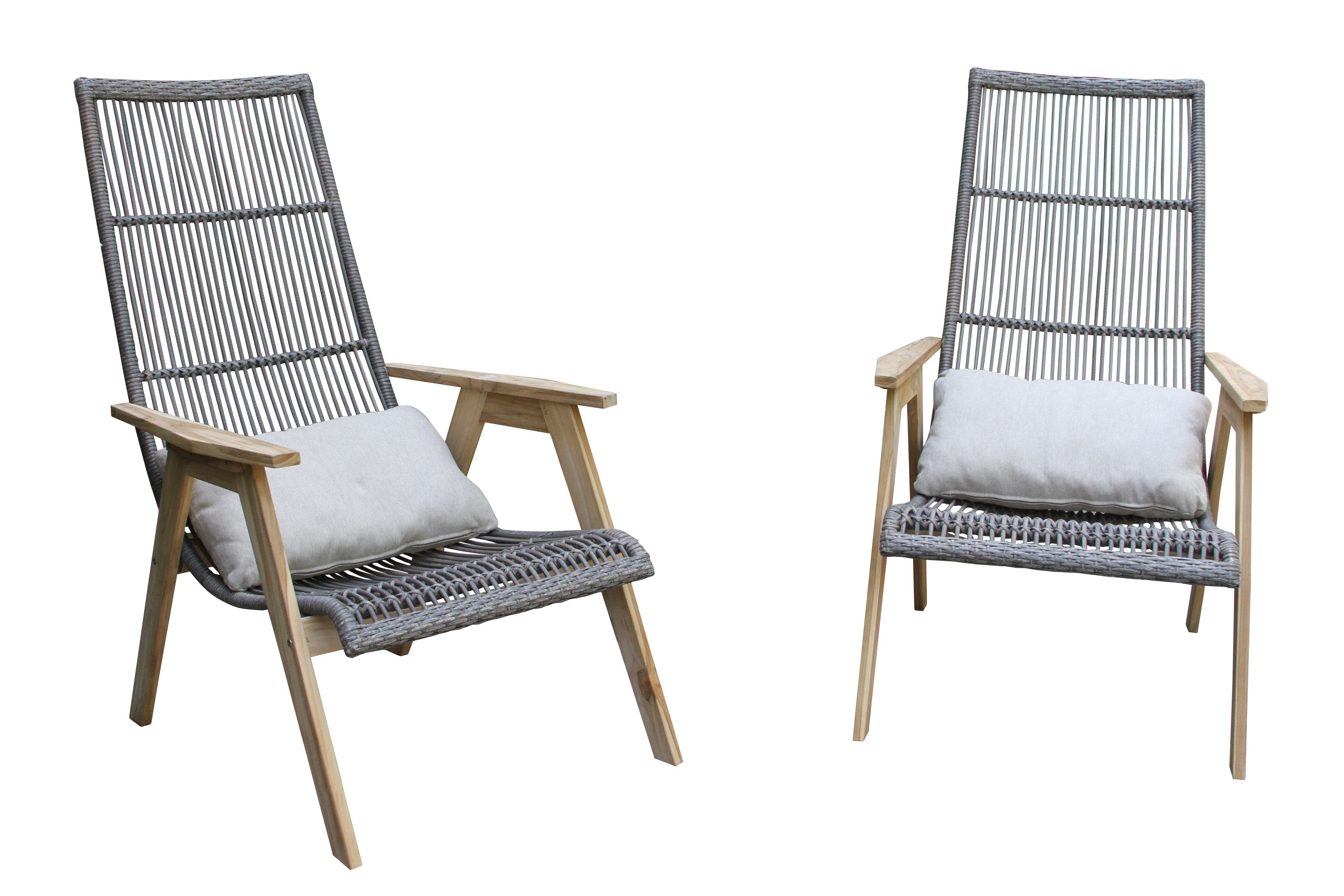 Outdoor Interiors Teak and Wicker Basket Lounge Chair - Set of 2