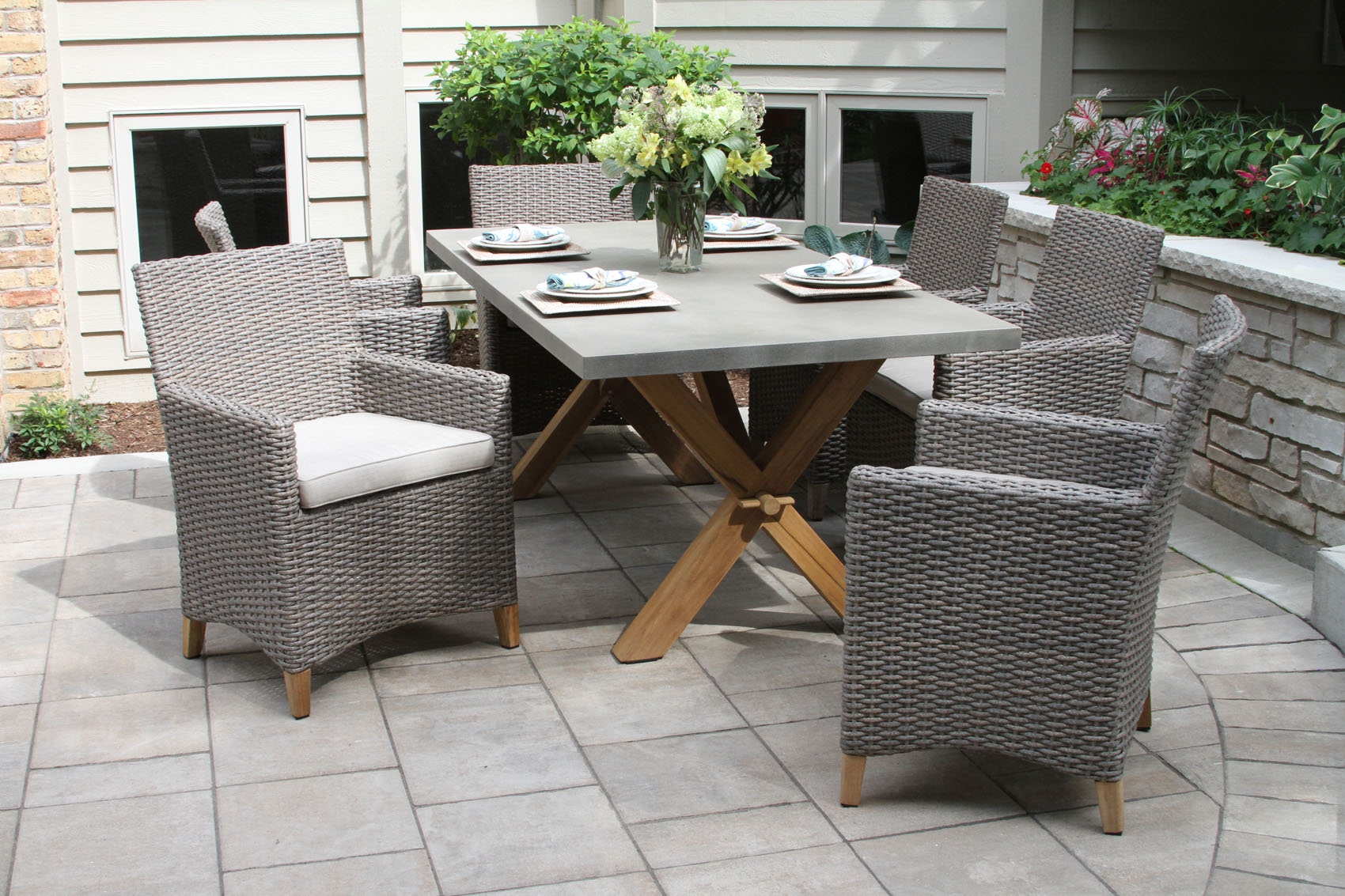 Outdoor Interiors 7pc Teak and Wicker Dining Set - Driftwood